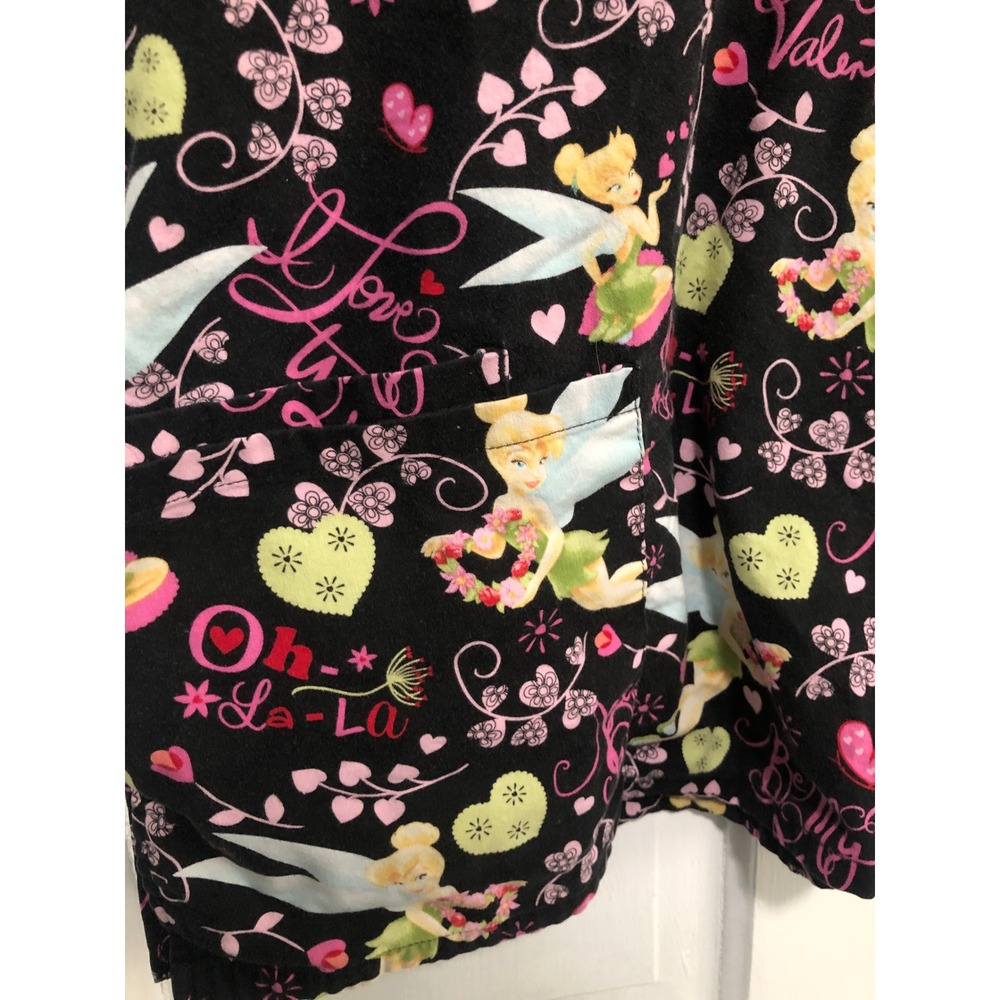 Disney Tinker Bell Fairy Valentine Love Scrub Top Hearts Black Pink Hearts L - Picture 5 of 9